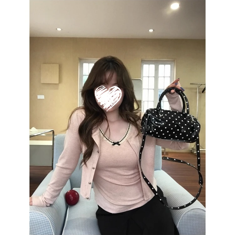 纯欲甜美风吊带背心长袖开衫套装两件套61260