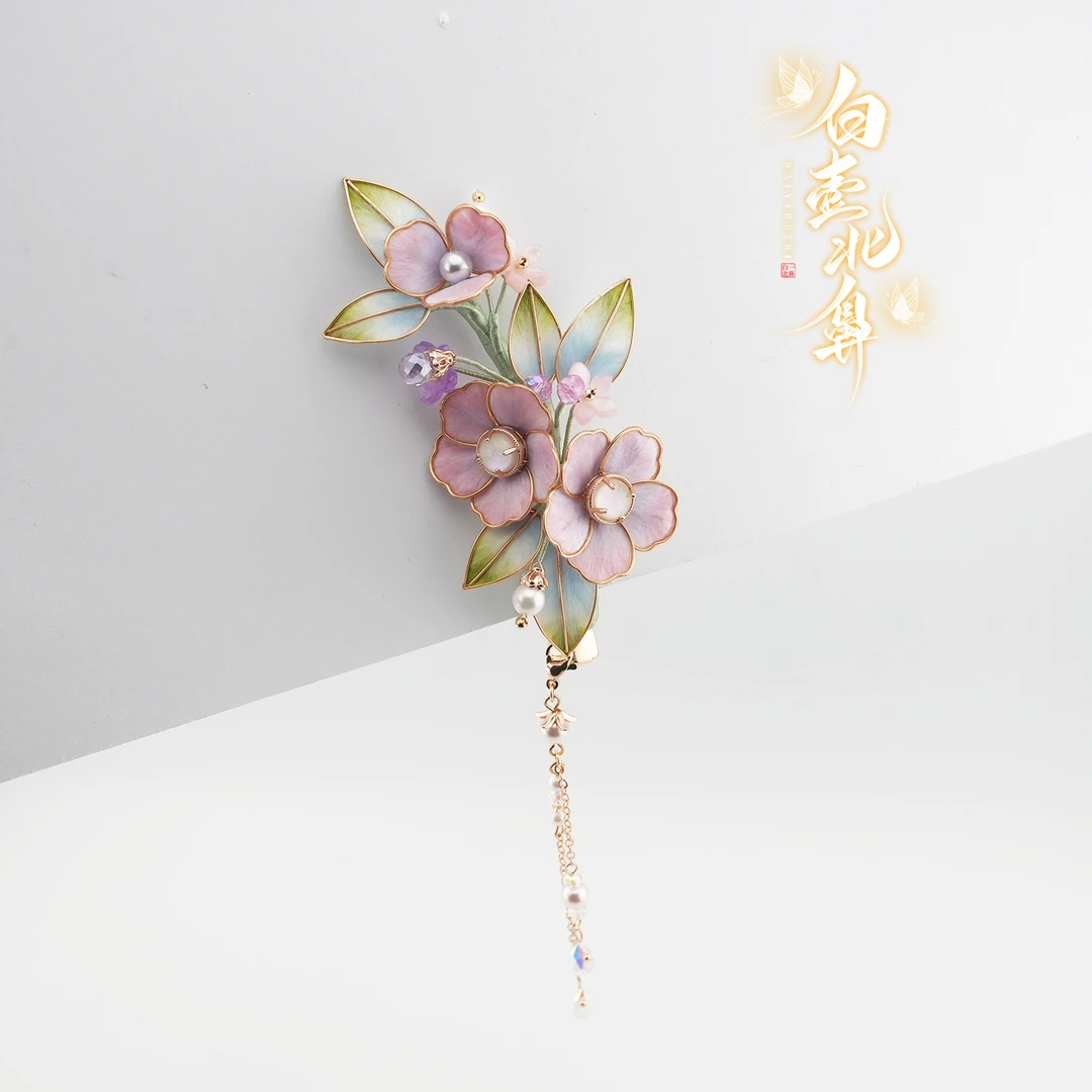 白壹北鼻【花知晓夹子】手工原创非遗绒花新中式汉服配饰国风发饰