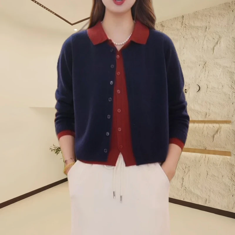 秋冬季新款加厚假两件针织开衫红色毛衣洋气大码宽松打底女士上衣