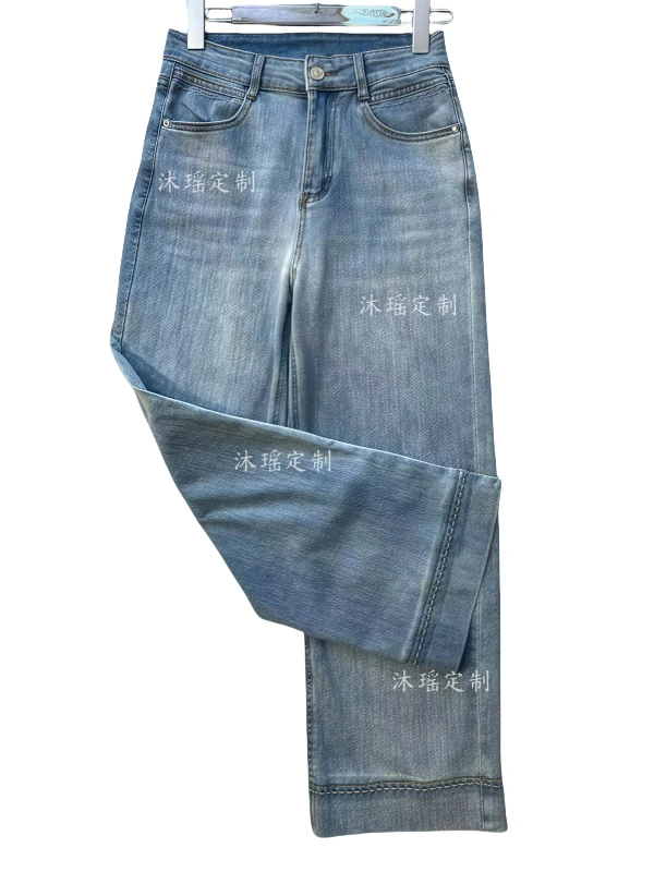 【青岚】2025新款蓝色直筒宽松水洗百搭夏季时尚潮流女装牛仔裤