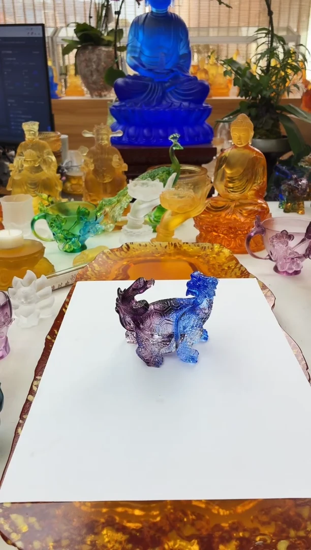 手工艺品琉璃蓝紫色玄武摆件