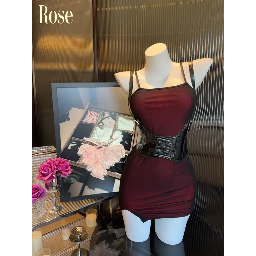 晚瑰·Rose 无人区玫瑰 包臀紧身吊带裙网纱收腰显瘦辣妹连衣裙