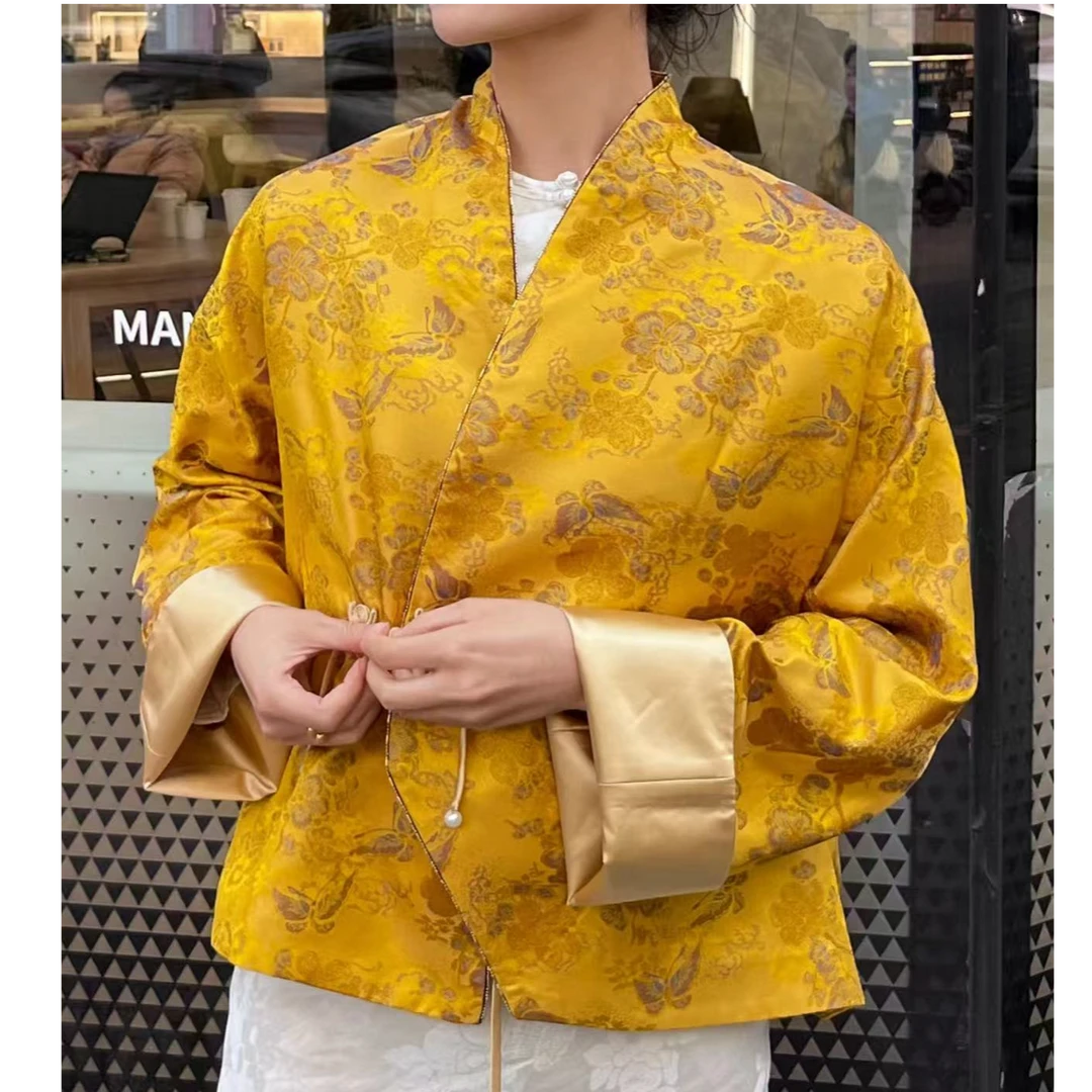 盛唐牡丹|花香引蝶真丝宋锦新中式外套（不夹棉）