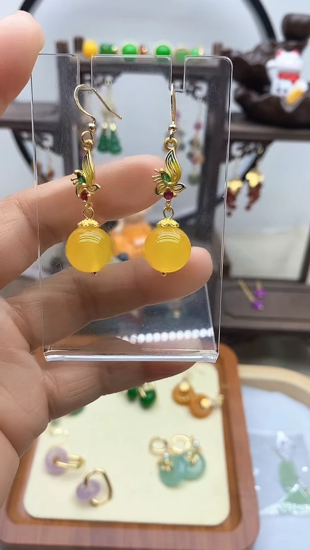 玛瑙/玉髓耳饰14K金镶嵌114