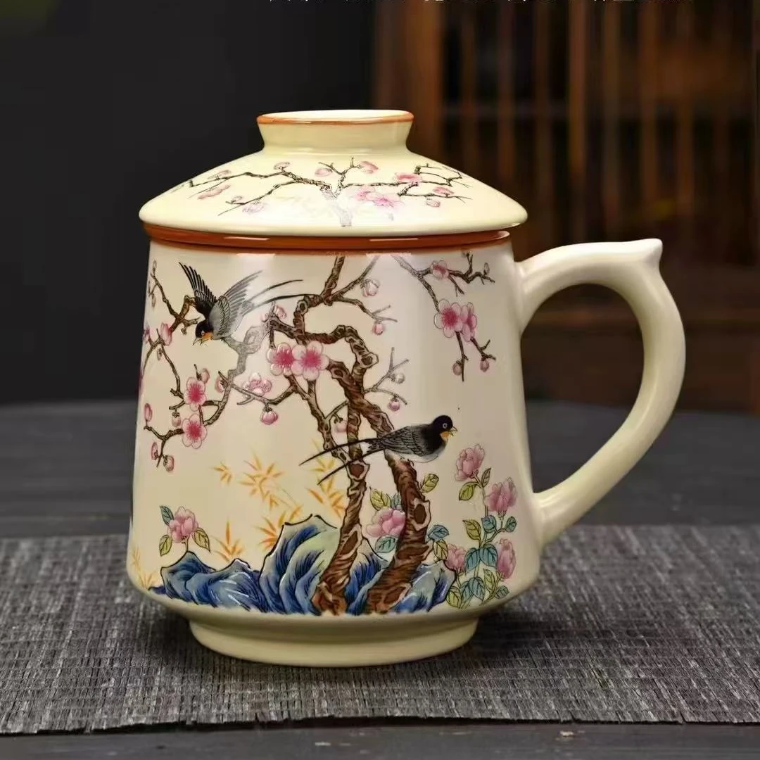 黄底喜上枝头办公杯E73