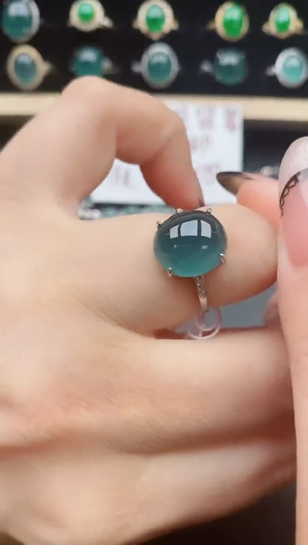 翡翠戒指银S925镶嵌13211