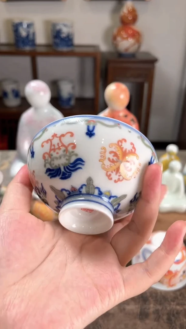 景德镇文祥窑手工釉下彩陶瓷单杯