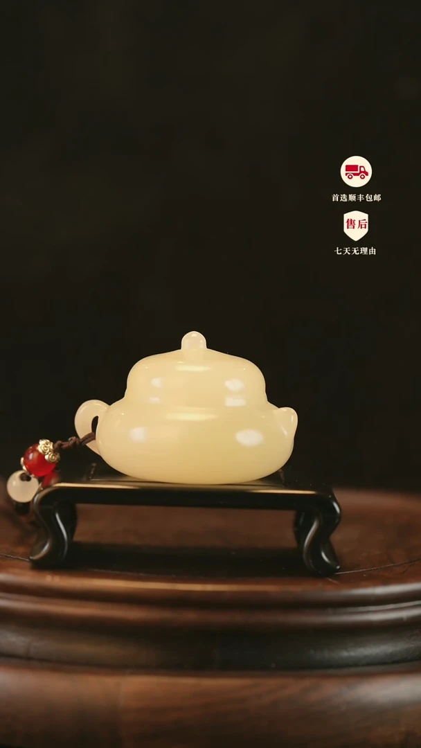 云南石竹叶青雕刻：把把壶手把件摆件