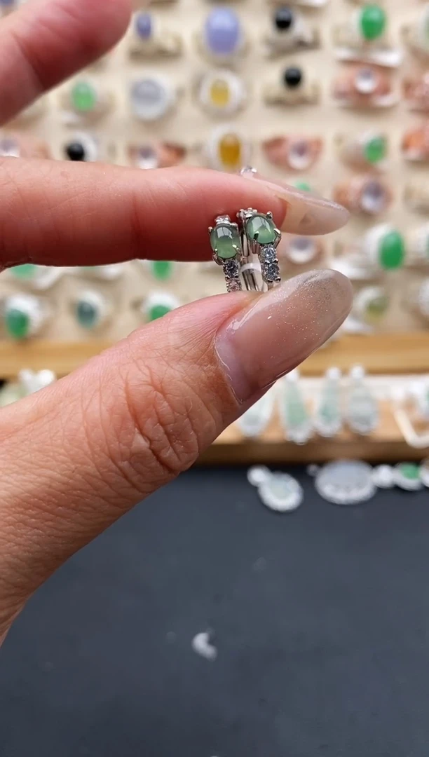 银S925镶嵌戒指翡翠缅甸天然A货翡翠33  2-5