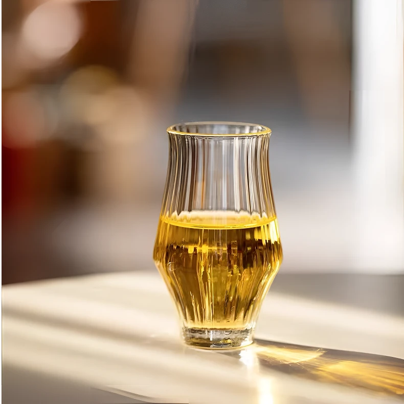 手工酒杯主人杯耐热水杯日式茶杯创意条纹透明品杯家用轻奢竖纹杯