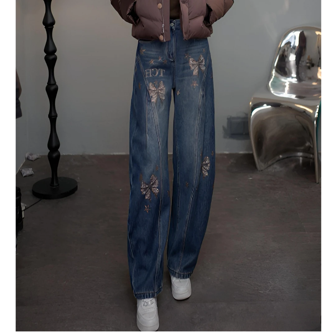 TCH私服秋款时尚休闲风烫钻淑女百搭牛仔裤T75D20E1066轻奢tch