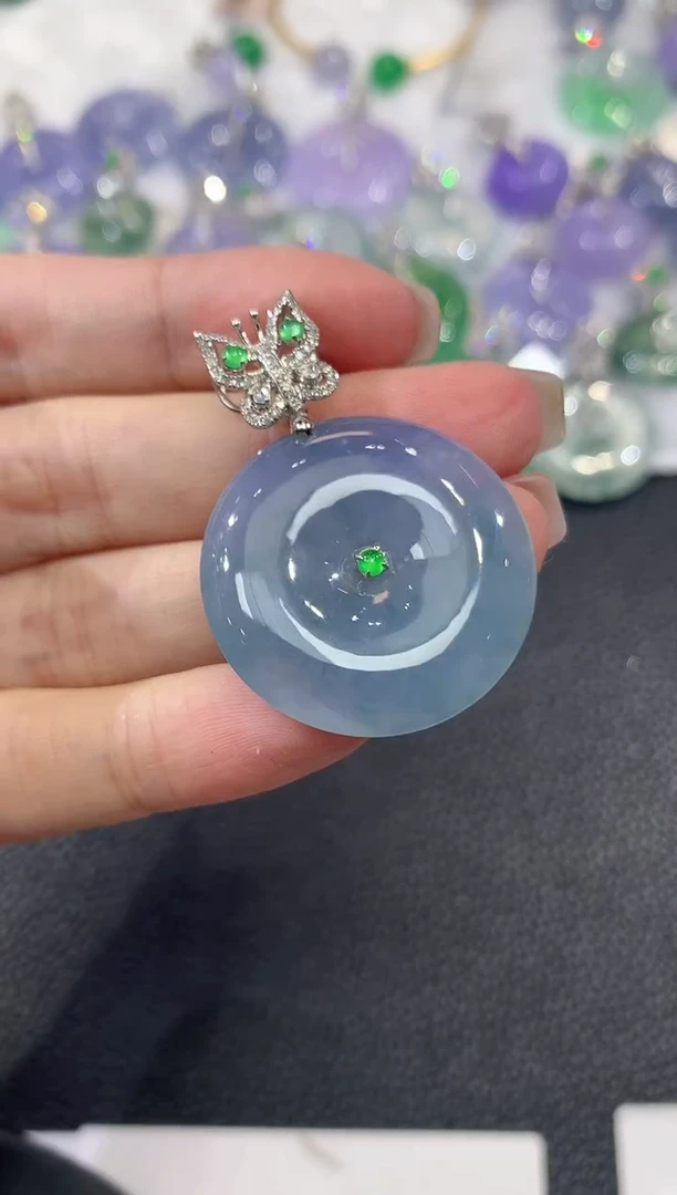 吊坠(不含链)18K金镶嵌翡翠A55 紫货有一定色差