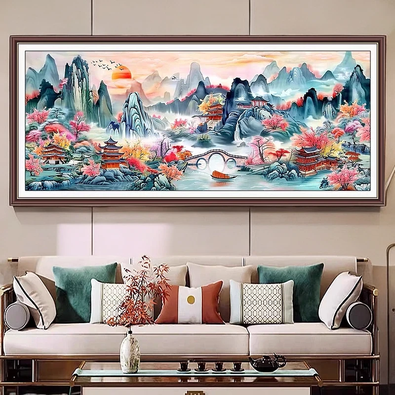 DMC十字绣刺绣客厅绣布-桃源仙境十字绣中国风