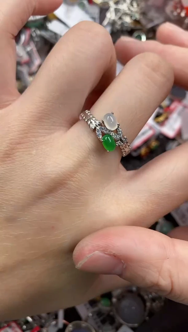 银S925镶嵌戒指翡翠5555----8