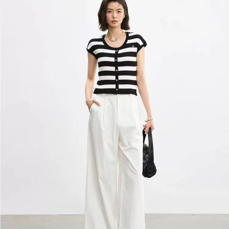 针织阔腿裤套装2025夏季新款时尚慵懒感修身两件套HJ-1968