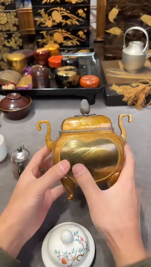 藏品级 金梨地纯银 香炉（江户）