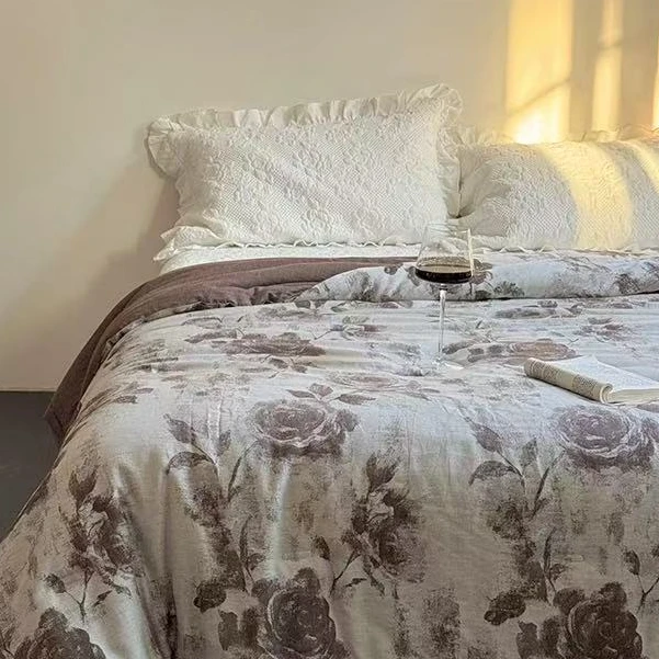 （拾光红-枕套）纯棉双层纱枕套一对装全棉可水洗A类单人枕套柔软