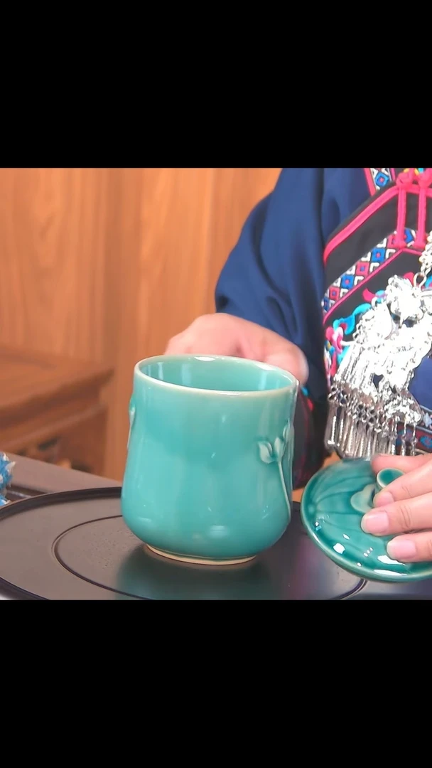 6629牙舟陶孔雀蓝茶杯咖啡杯