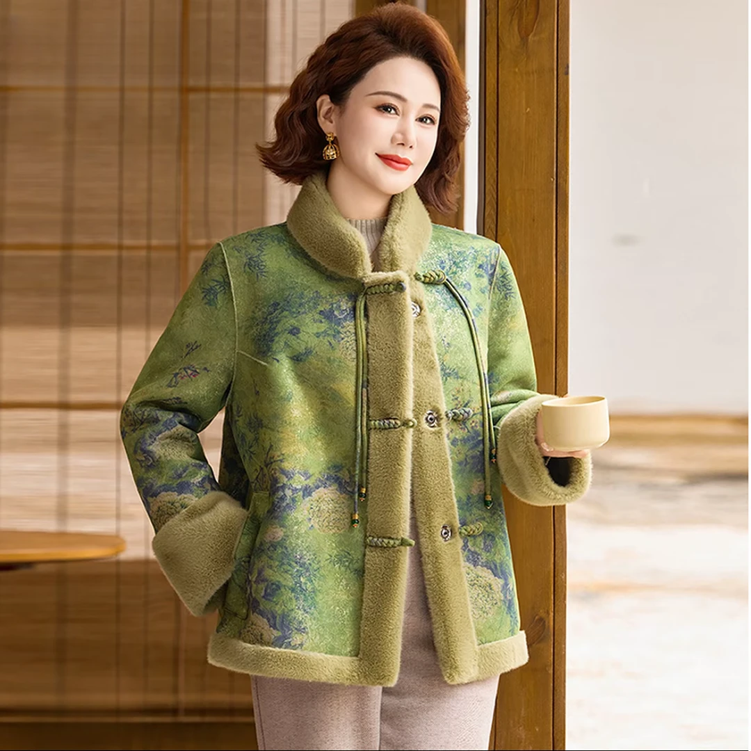 中年妈妈冬装皮毛一体水貂绒外套气质加厚中老年女装双面穿大衣