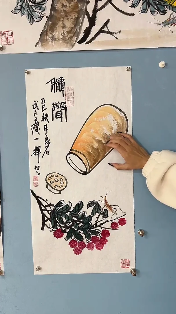 国画武天庆荔枝蝈蝈罐子