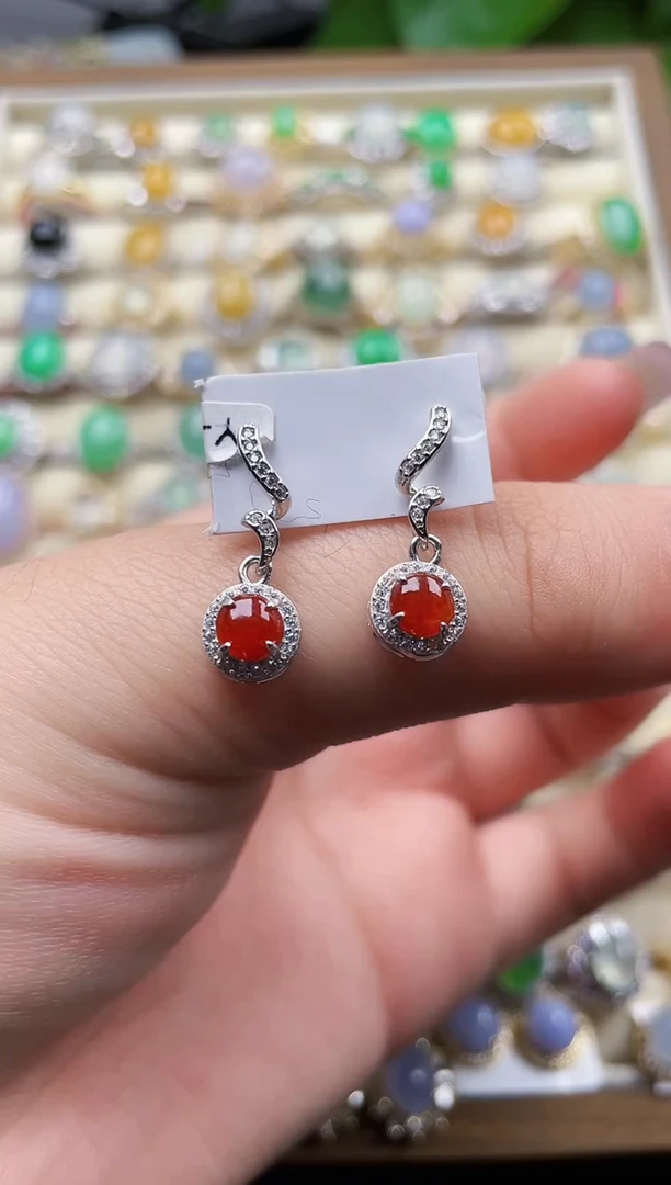 银S925镶嵌翡翠耳饰126