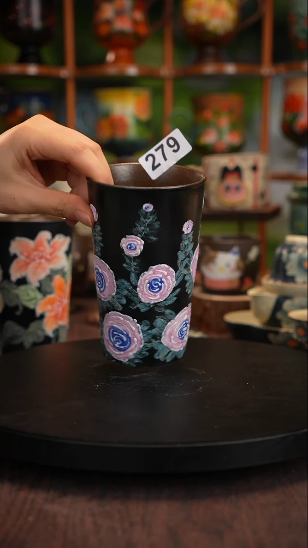 五彩手绘陶瓷紫砂杯