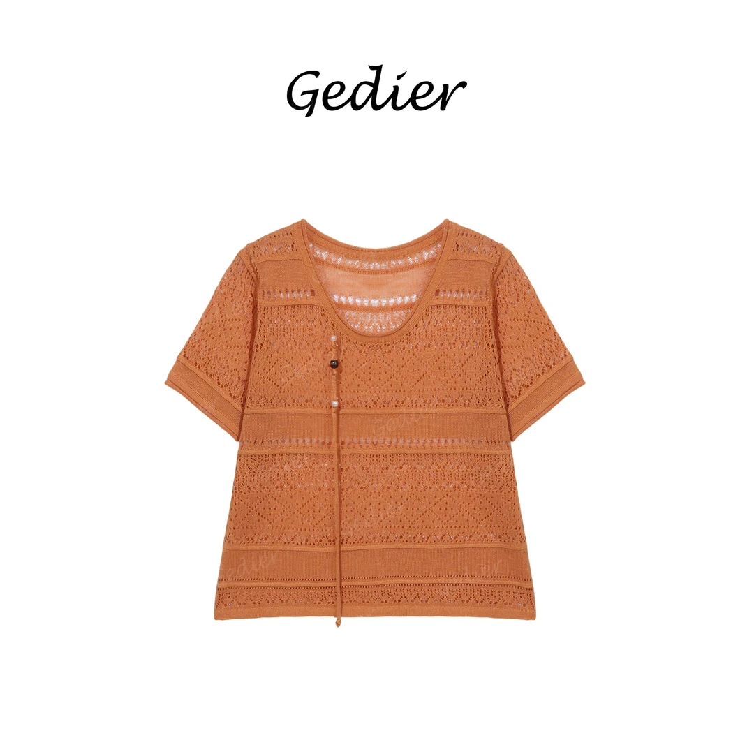 高级感时尚吊绳镂空透气针织短袖MCJ0078