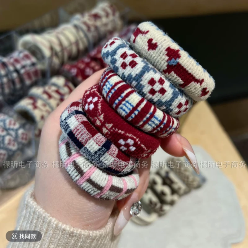 秋冬新款加粗加厚复古发绳扎高马尾丸子头发圈皮筋简约针织头绳