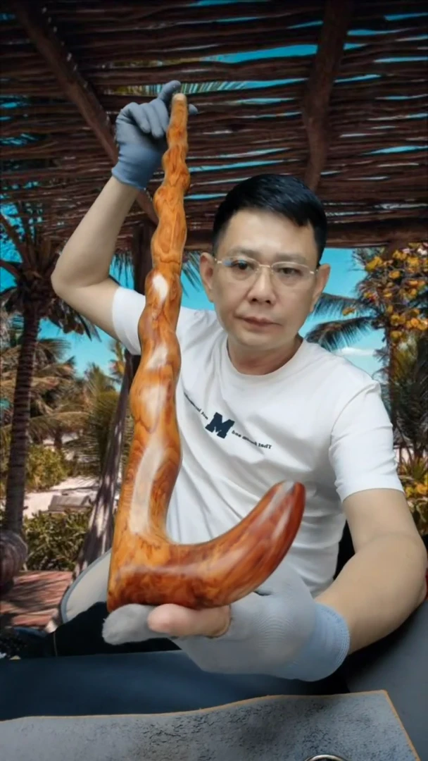 黄花梨/降香黄檀把件海黄野油拐杖把件