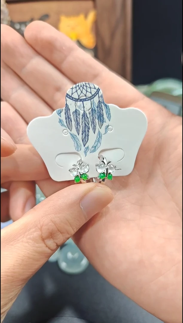 银S925镶嵌翡翠耳饰翡翠耳饰S925银镶嵌