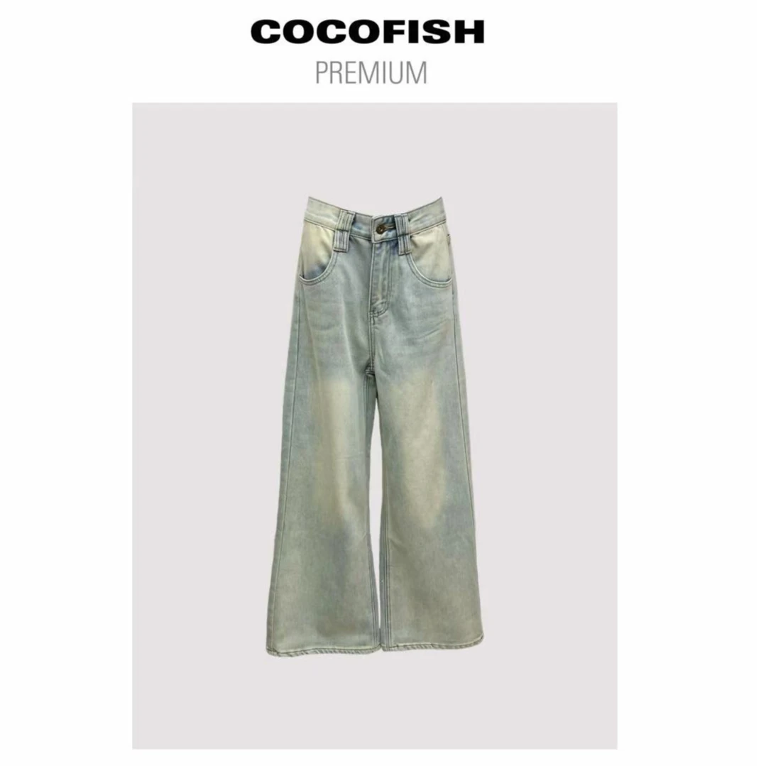 复古水洗高腰宽松显瘦直筒阔腿牛仔裤#918222