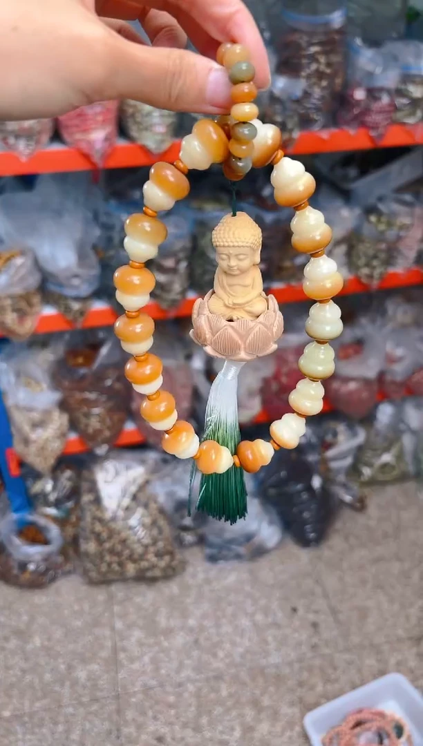 吊坠菩提根/象牙果大卡葫芦手持带莲花佛