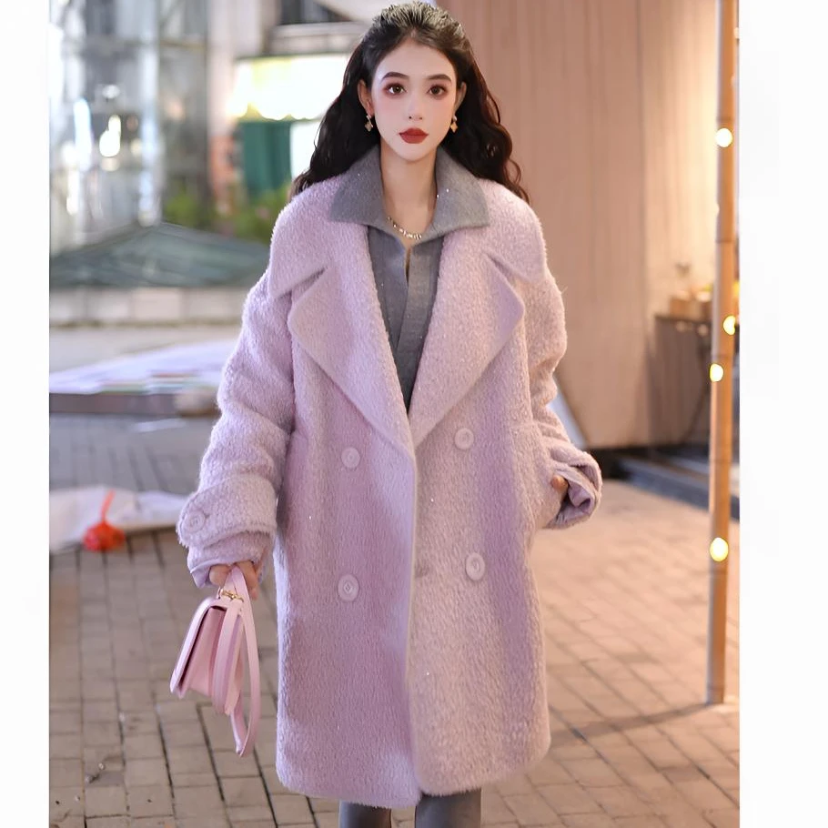 AMASS/阿玛施双排扣翻领廓形清冷高质感穿搭毛呢服饰大衣5400842