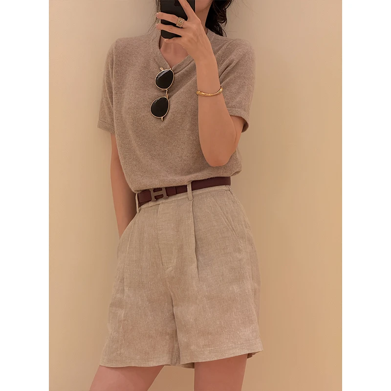 杨小妖 燕麦T 高端云朵感全山羊绒气质针织圆领短袖t恤女25春夏新