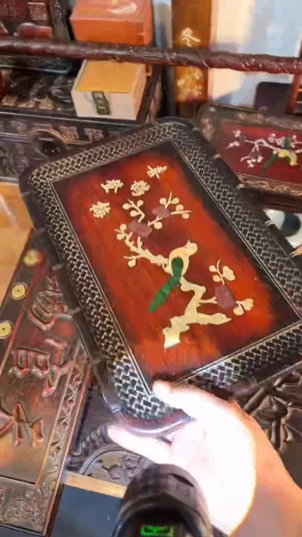 非洲紫檀（红花梨）喜鹊登梅36x24cm赏盘无底座无底座