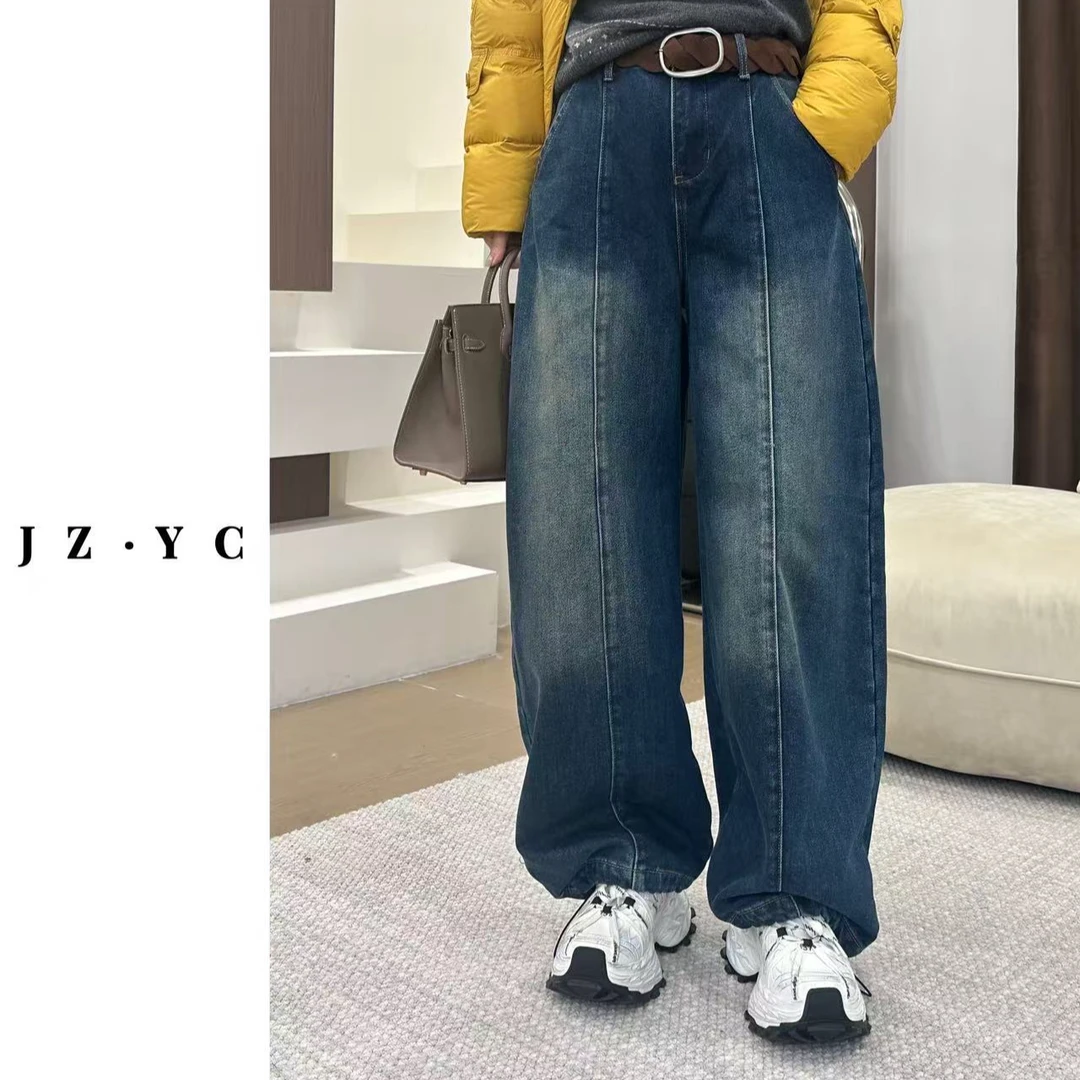 【洁子推荐】2025冬季新款258523加绒韩版立体弯刀牛仔裤JZYC