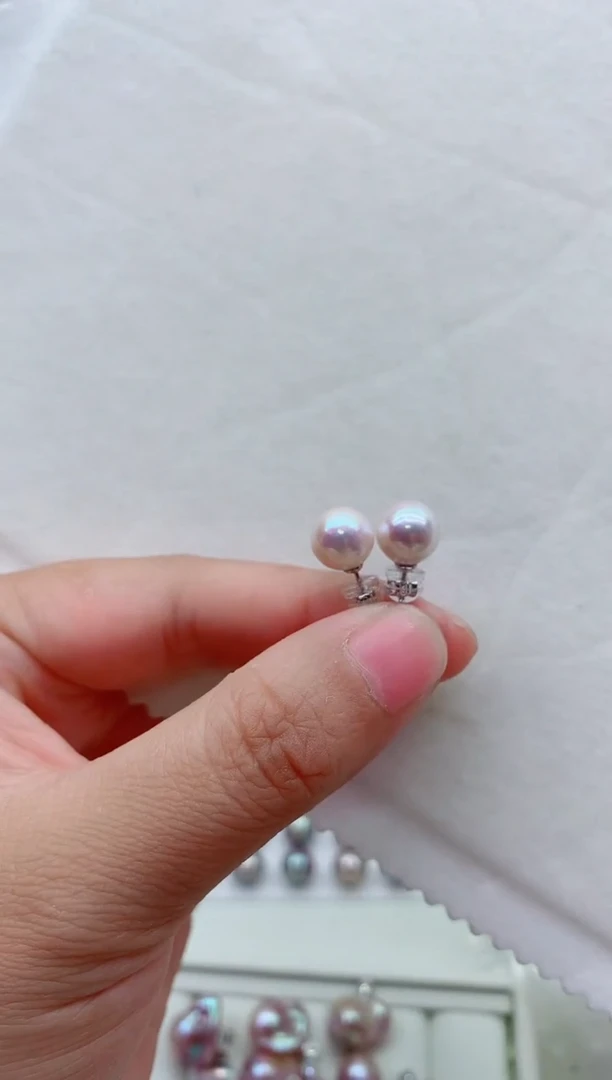 银S925镶嵌淡水珍珠耳钉多样性发其一，非无暇