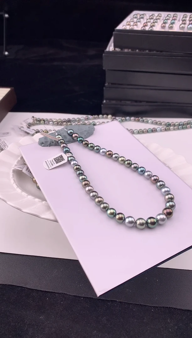 银S925镶嵌颈饰海水珍珠大溪地海水珍珠项链9-11mm 吉尔德大证