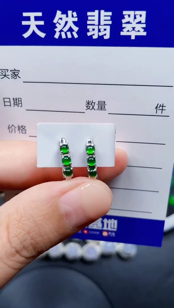 银S925镶嵌翡翠耳饰59