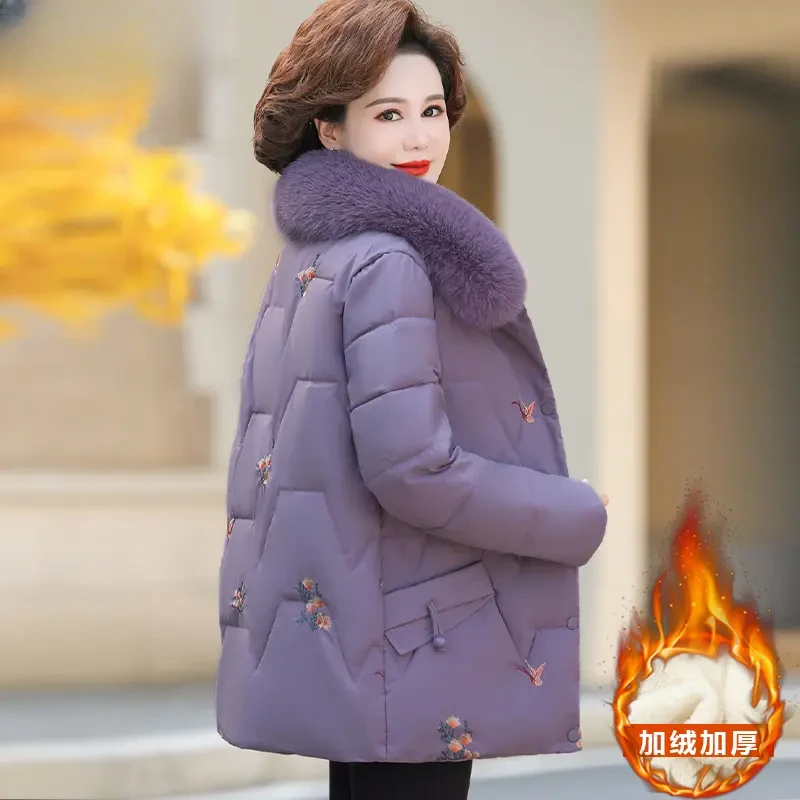 中老年妈妈棉袄加绒加厚冬季外套女装短款棉衣洋气40到50岁棉服