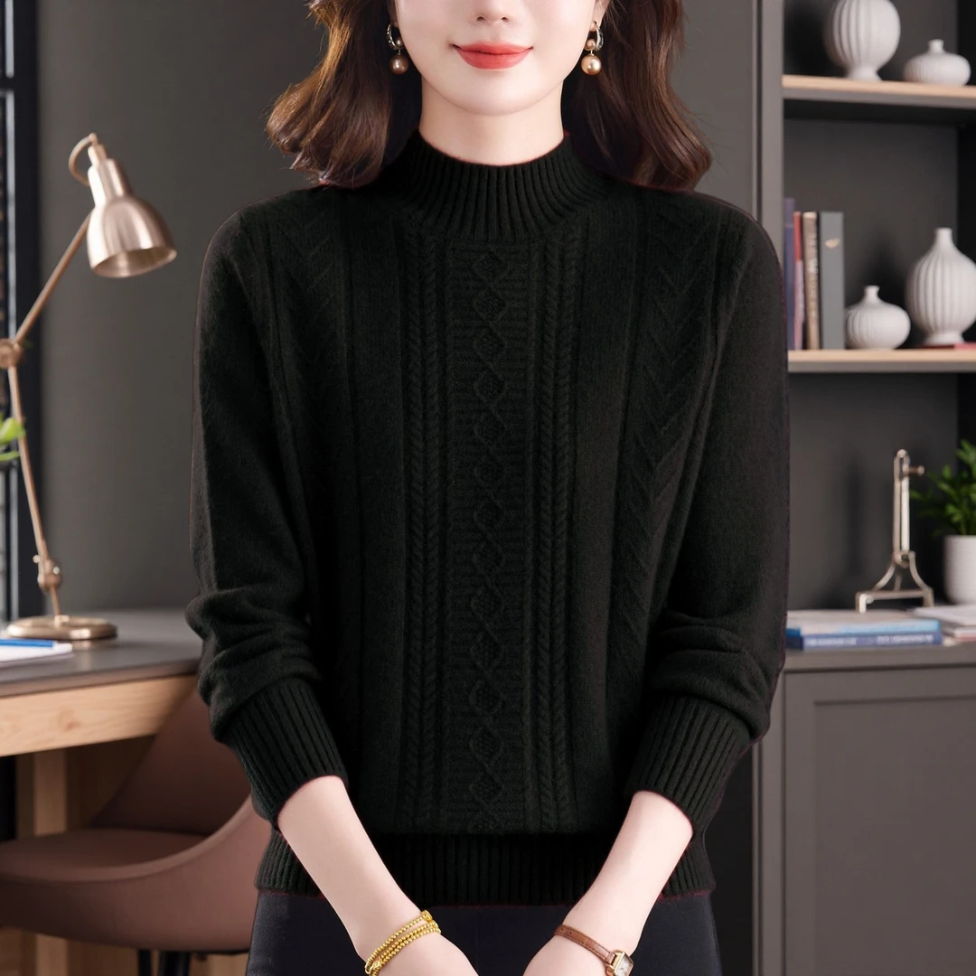 纯100羊绒衫2025秋冬新款女士中年妙龄针织半高领打底衫上衣毛衣