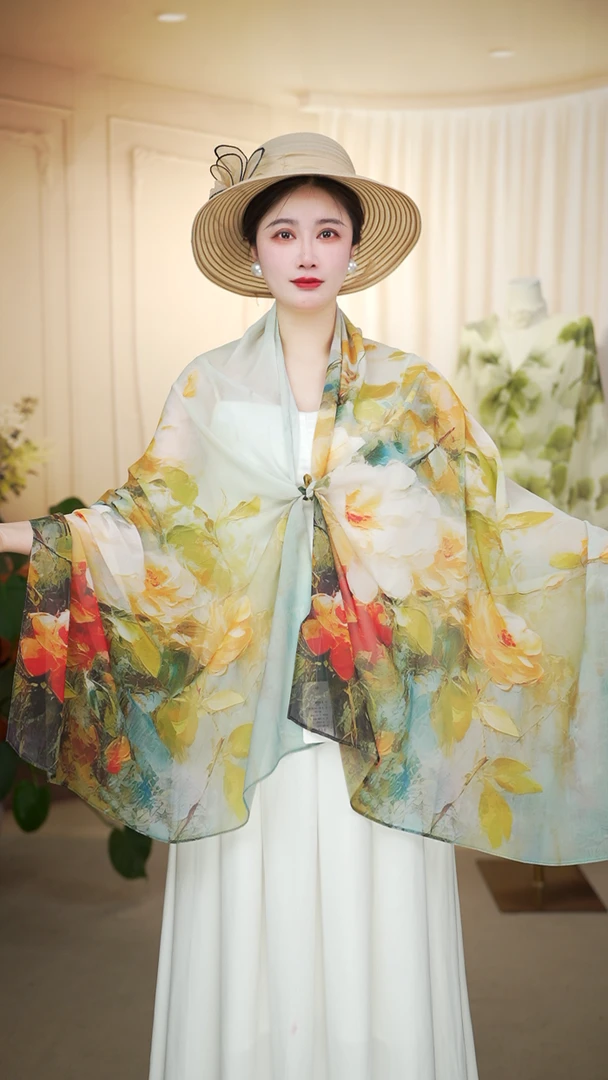 xys-627 国色天香薯莨纱高定国风70*180左右丝巾
