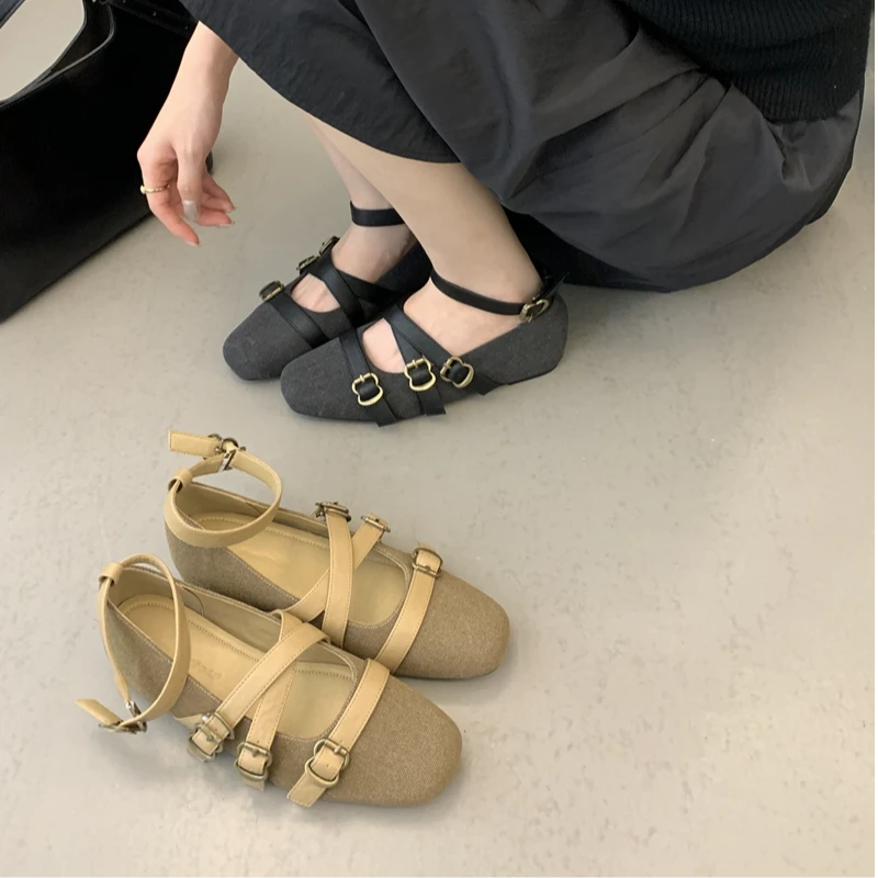 SGL-5660-9A复古范小众设计感交叉扣带平底单鞋圆头百搭玛丽珍鞋