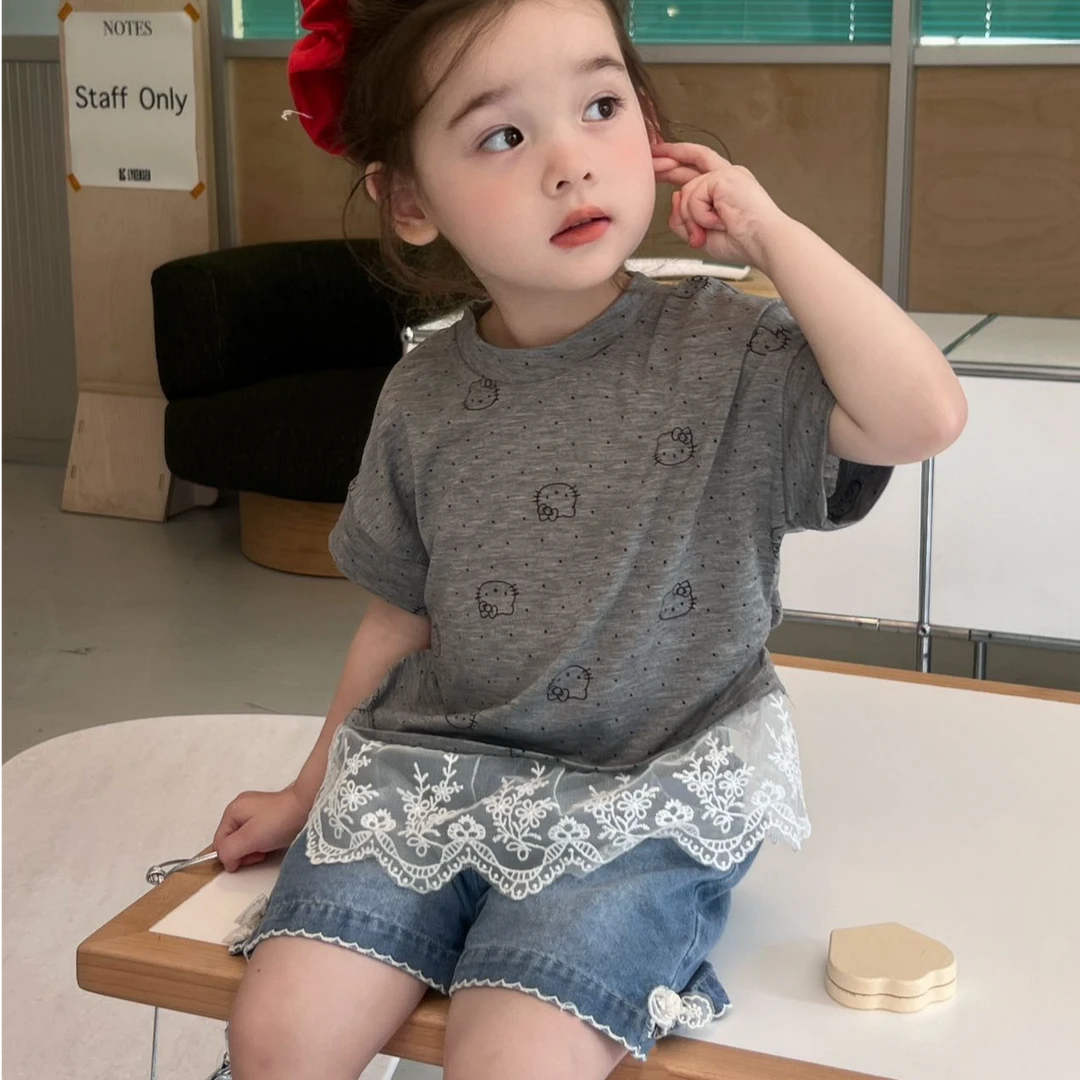 【MyGirl我的女孩】【现货】儿童女童洋气夏季女宝半袖花边薄款T恤