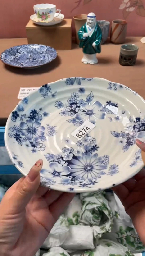 瓷片有古窑蓝色花集盘274