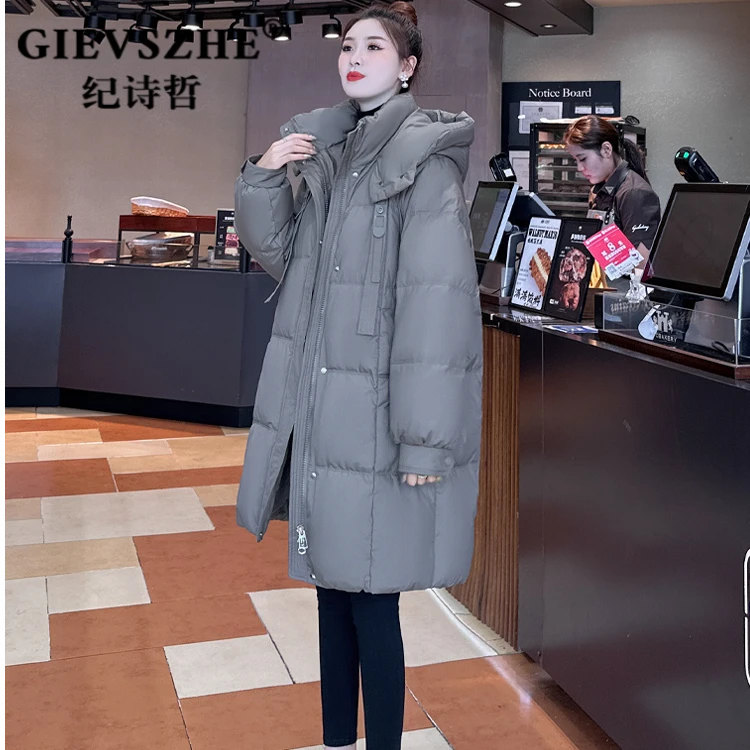 纪诗哲高级感时尚连帽羽绒服女2025冬季新款宽松加厚90白鸭绒外套