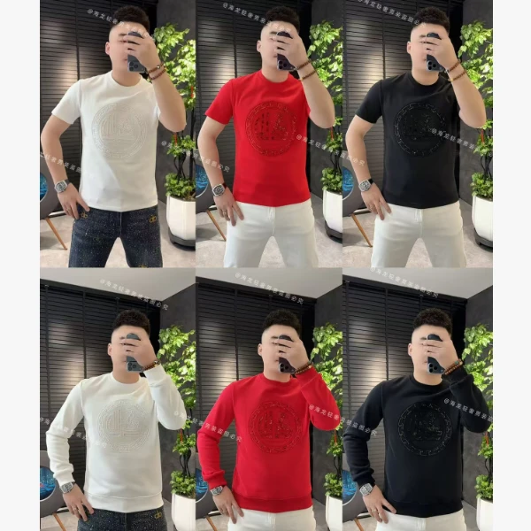 8871 秋冬圆标加绒卫衣【2215加厚半袖】 本命年圆领潮男红色时尚