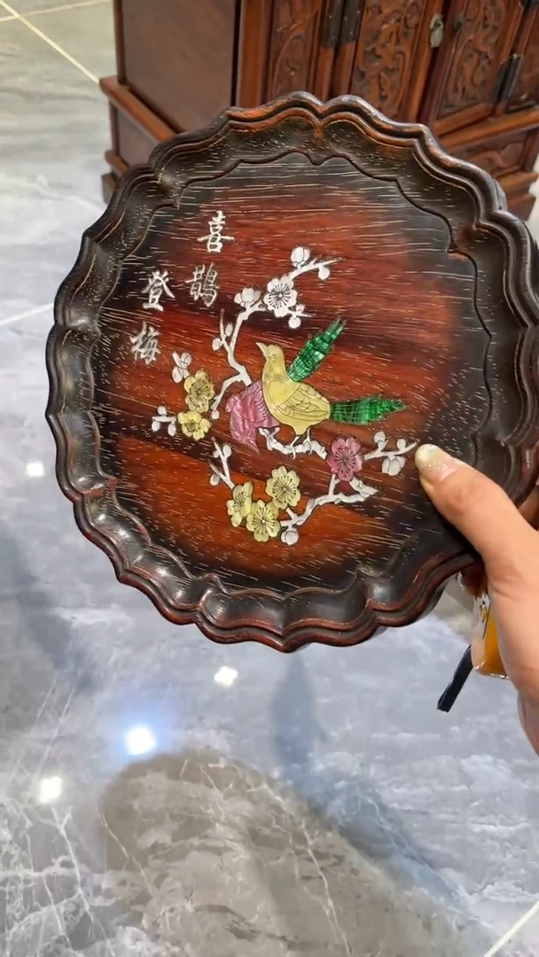 木喜鹊登梅圆形茶盘