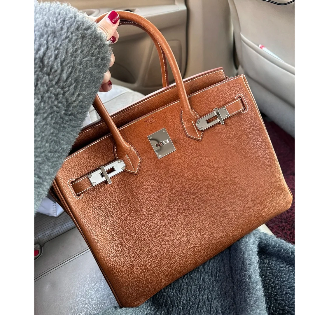 99新 Hermes/爱马仕 小花JerryBirkin 30 34黄褐色 马鞍皮 Z刻包