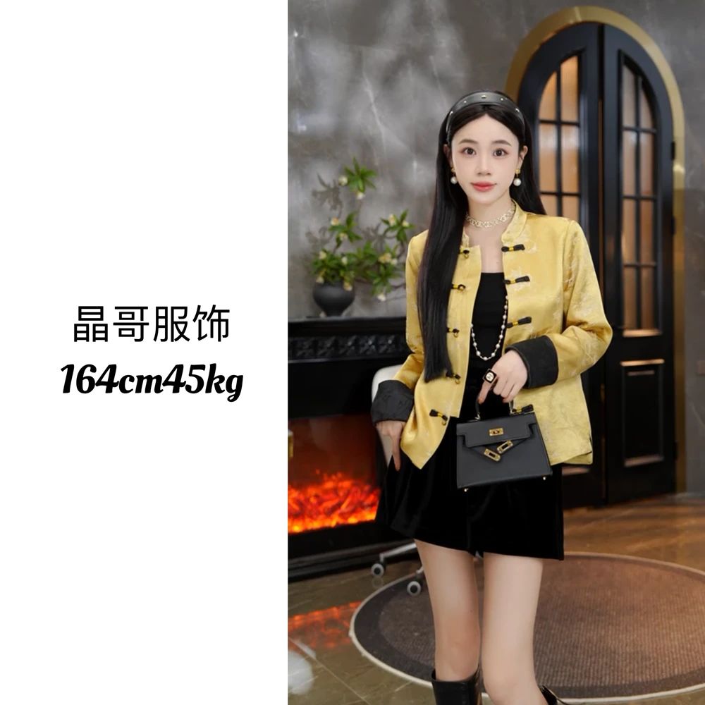 现货 秋季新款【镜花缘】新中式休闲百搭人丝拼袖国风长袖上衣外套